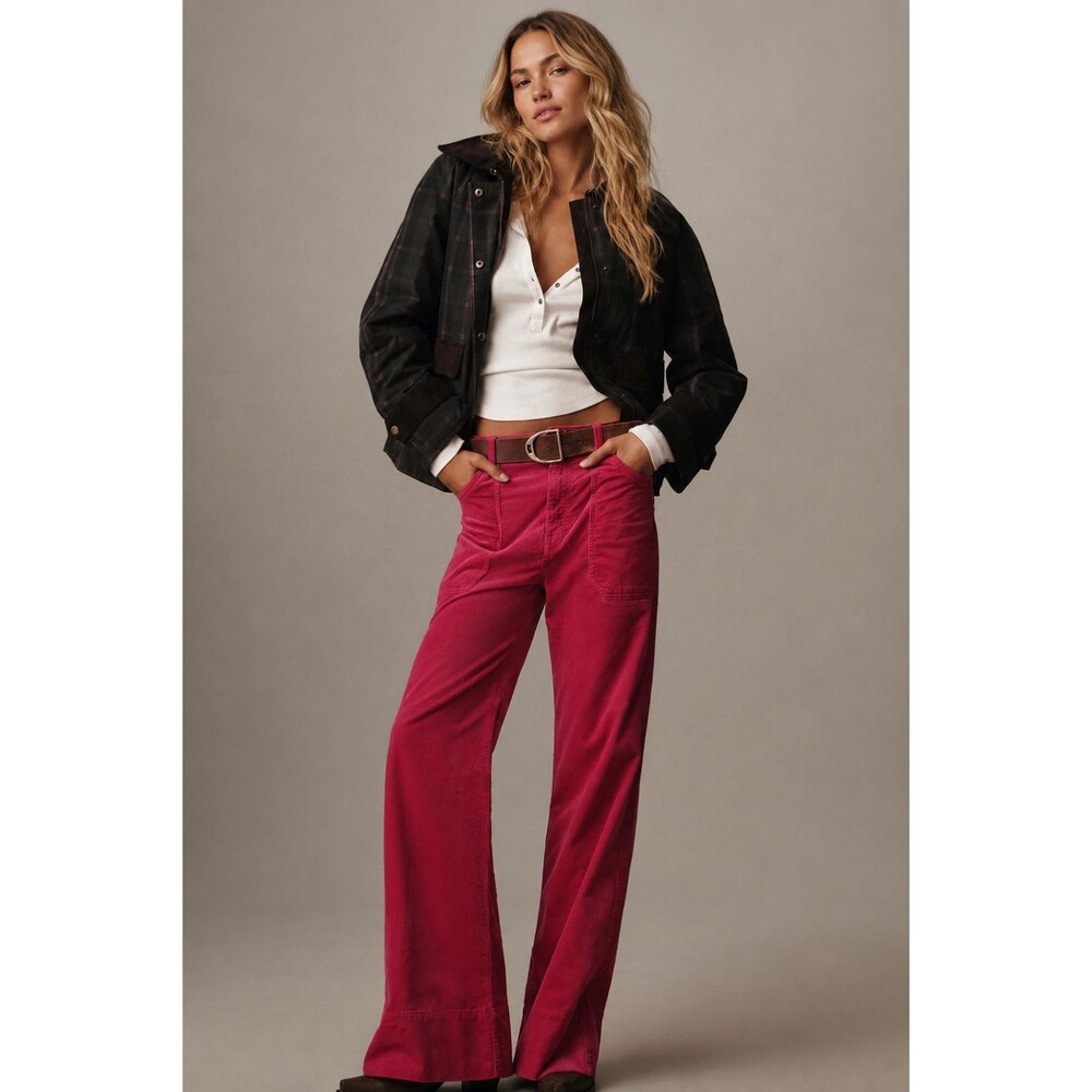 ANTHROPOLOGIE PILCRO Women’s New Flare Jeans 26 Raspberry Bootcut Corduroy Pants